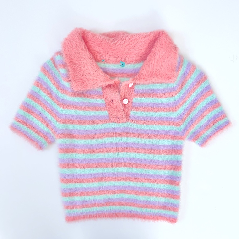 Fuzzy striped crop top with collar size S, Forever 21